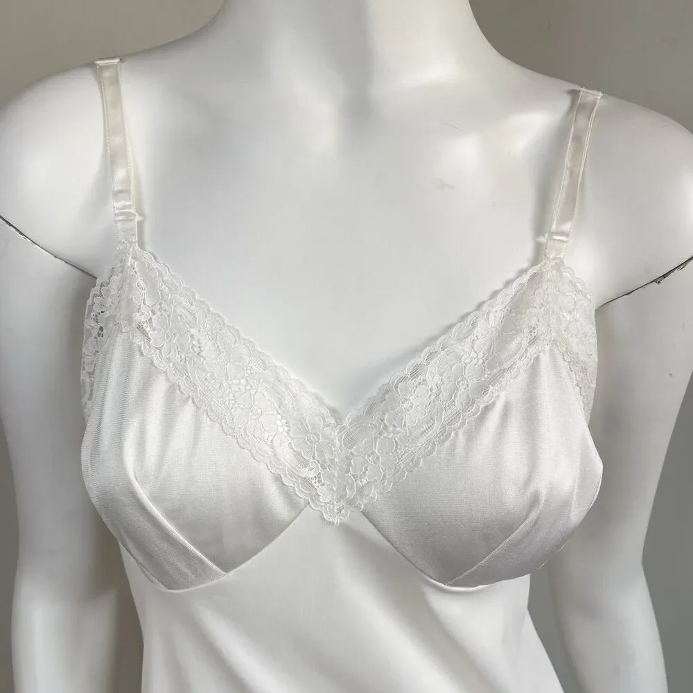 Vintage Vanity Fair Slip Dress Nylon Silky Lace Trim Size 34 Boho Fairy Romantic